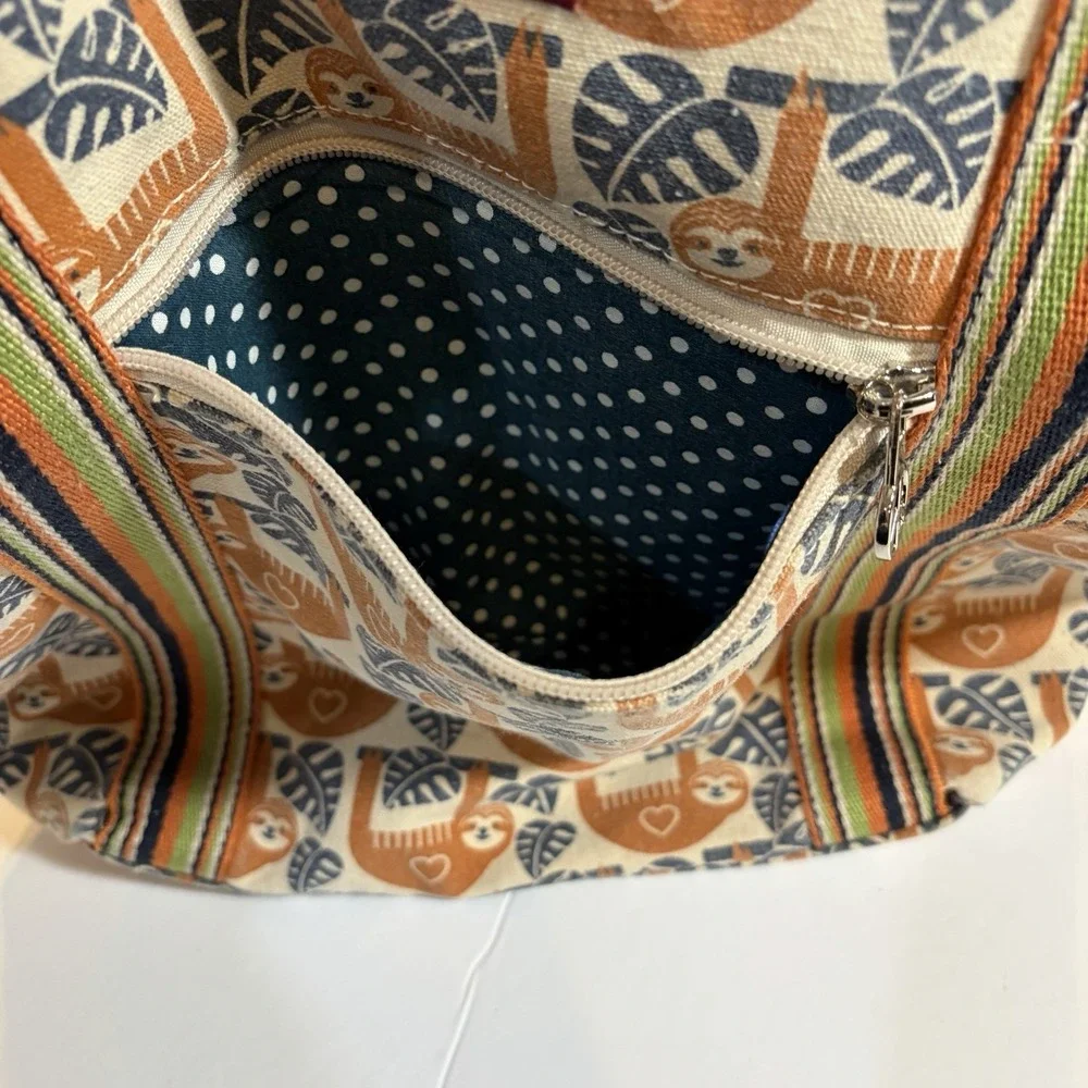 Bungalow 360 Vegan Striped Tote Bag Sloth Zippered